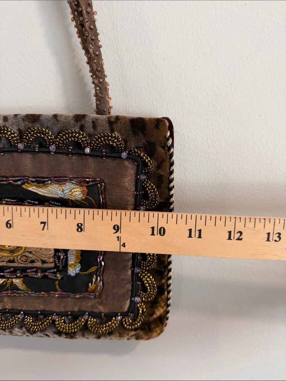 Beaded Floral Accent Brown Shoulder Bag very unique